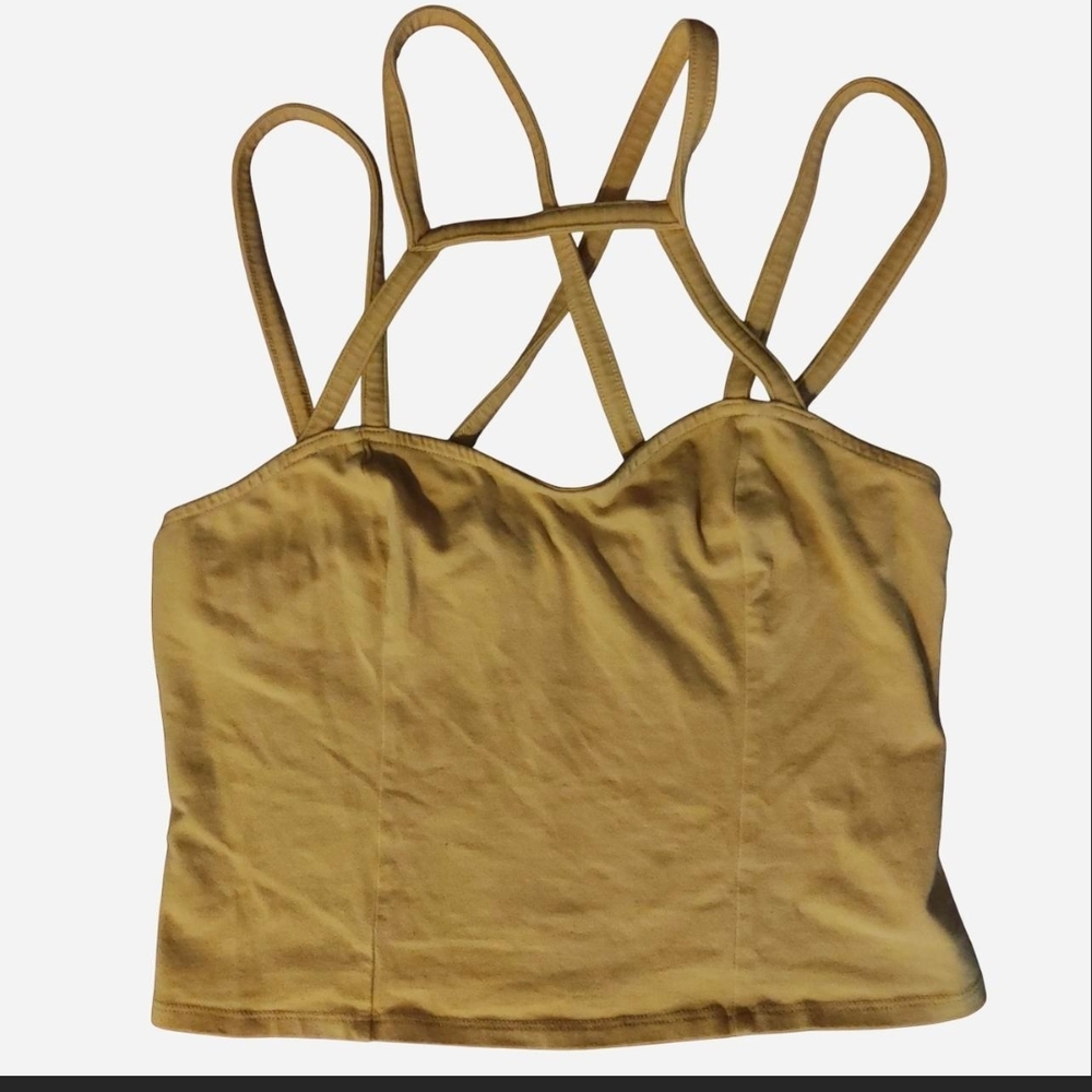 Elegant Express Mustard Color Crop Top with Strappy Design - Picture 1 of 3